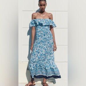 ZARA FLORAL PRINT OFF THE SHOULDER DRESS